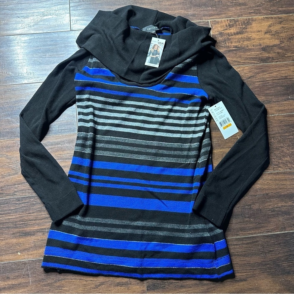 Karen Kane Blue Striped Cowl Neck Sweater